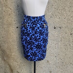 Michael Kors Blue Floral Pencil Skirt